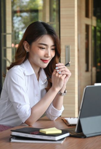 Asian female viewing application online